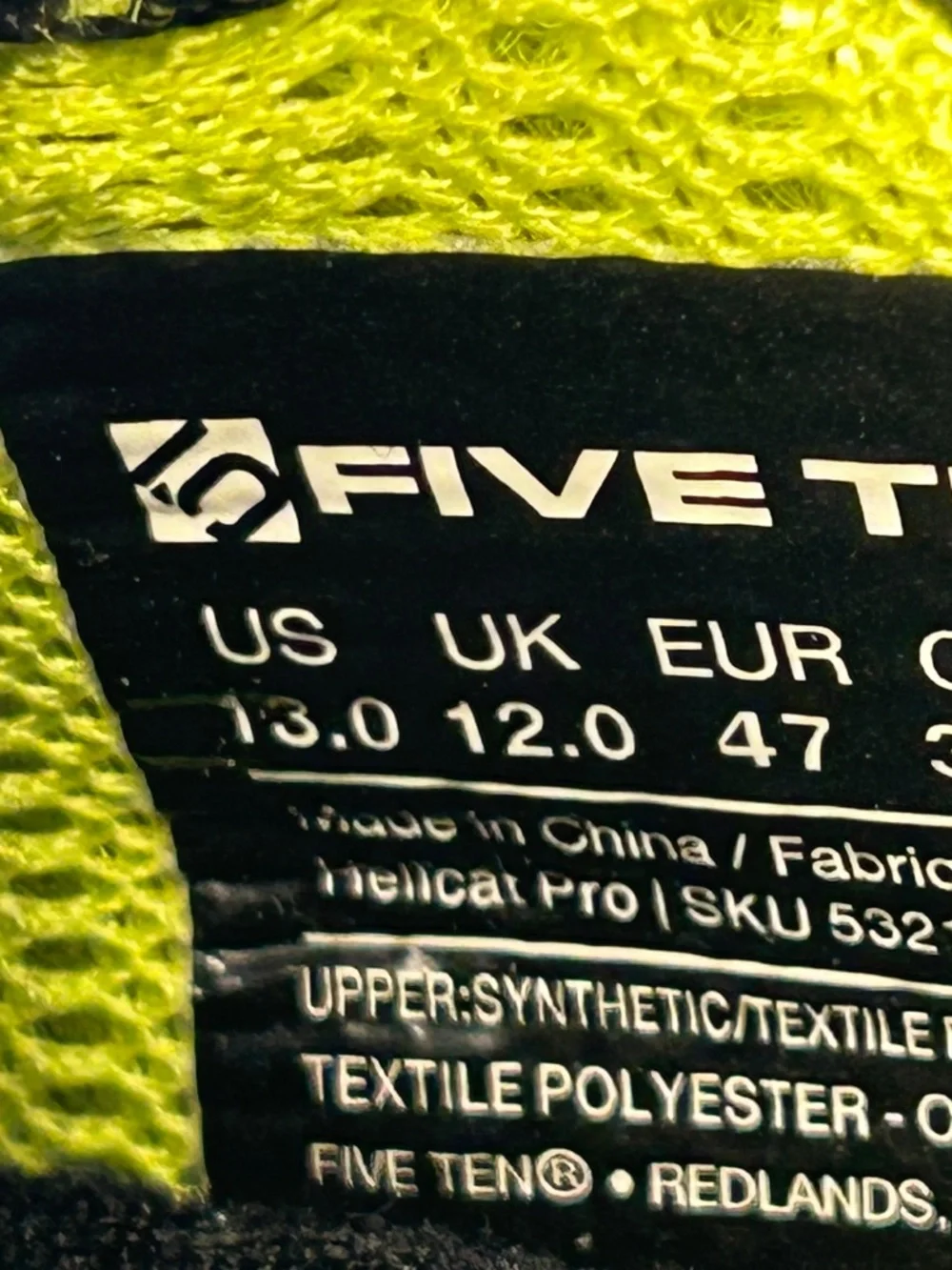 Five Ten Stealth Mountain Bike Shoes Men's Size 13 Hellcat Back Neon Yellow